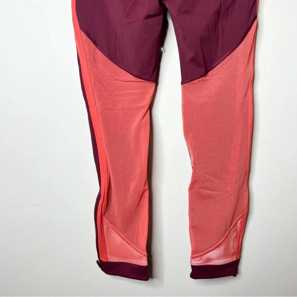 Lululemon Zip The Line Crop Leggings *23 in Deep Ruby / Poppy Coral